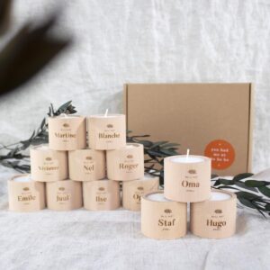Gepersonaliseerde houten kaarsjes (set van 12)